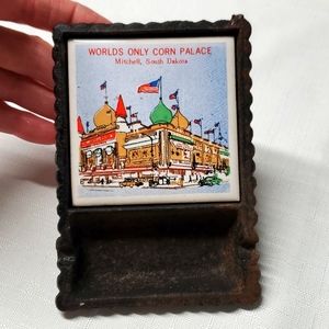 VTG Advertising Ash Tray Cast Iron & Ceramic Worlds Only Corn Palace Retro Decor